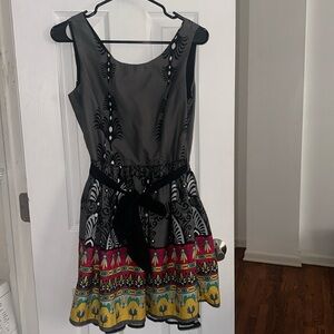 Moon Collection Pattern Gray Fit and Flare Dress